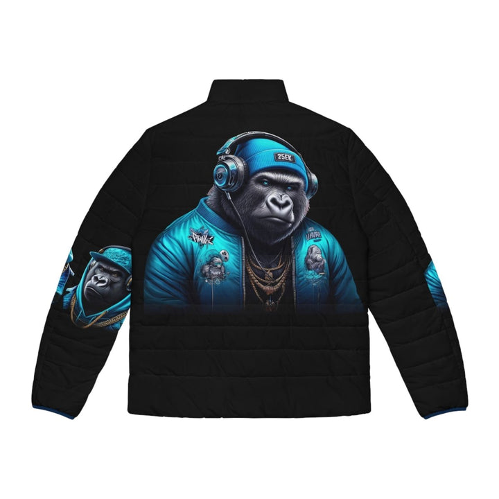 Urban Style Men's Puffer Jacket with Gorilla Artwork - S - Dark blue zipper - Urban Style Men's Puffer Jacket with Gorilla Artwork - Tatoo Tee