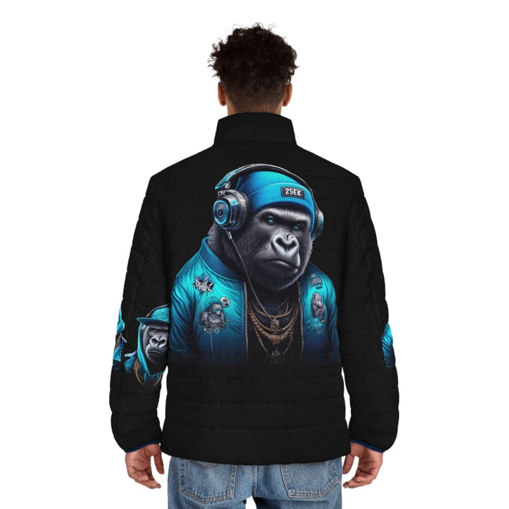 Urban Style Men's Puffer Jacket with Gorilla Artwork - S - Dark blue zipper - Urban Style Men's Puffer Jacket with Gorilla Artwork - Tatoo Tee