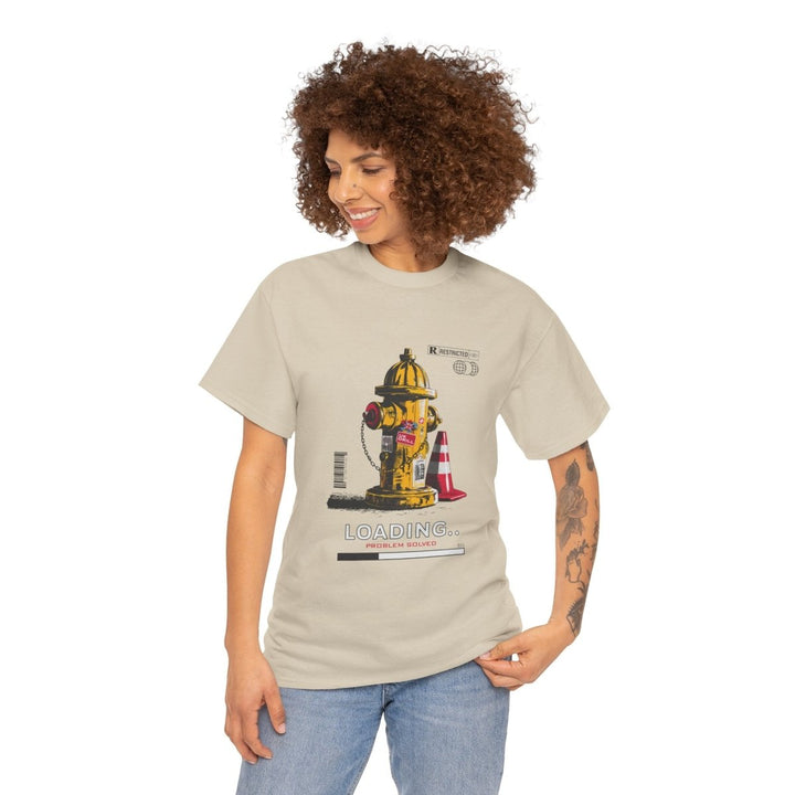 Urban Style Unisex Heavy Cotton Tee - 'Loading...' Graphic Design - Sand - S - Urban Style Unisex Heavy Cotton Tee - 'Loading...' Graphic Design - Tatoo Tee