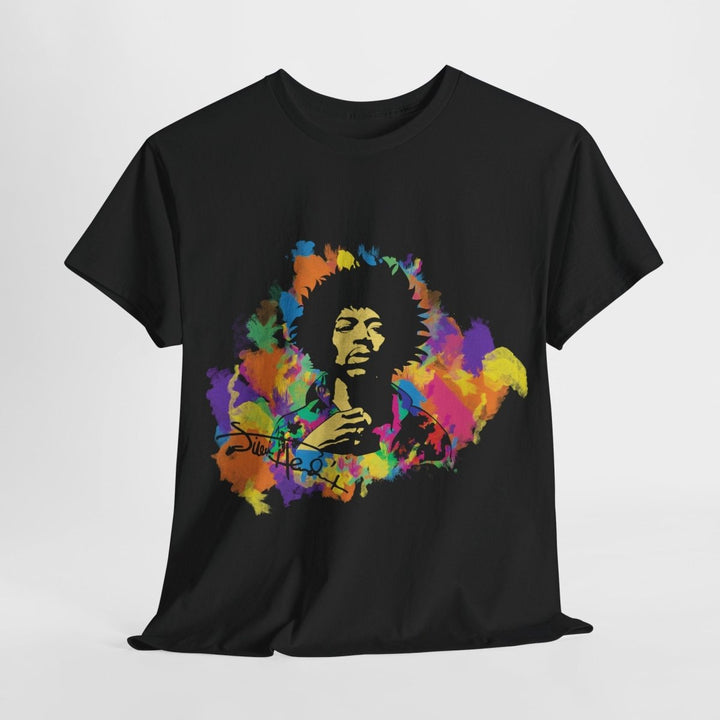Vibrant Jimi Hendrix Unisex Heavy Cotton Tee - Colorful Rock Legend - Black - S - Vibrant Jimi Hendrix Unisex Heavy Cotton Tee - Colorful Rock Legend - Tatoo Tee