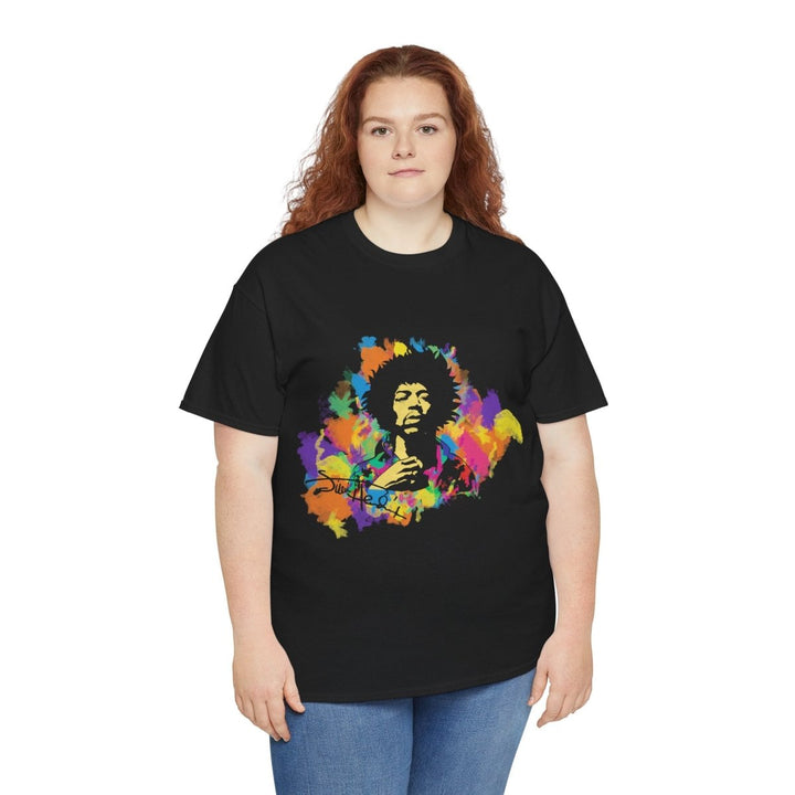 Vibrant Jimi Hendrix Unisex Heavy Cotton Tee - Colorful Rock Legend - Black - S - Vibrant Jimi Hendrix Unisex Heavy Cotton Tee - Colorful Rock Legend - Tatoo Tee