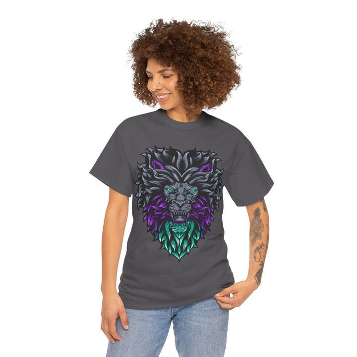 Vibrant Lion Graphic Unisex Heavy Cotton Tee - Wild Spirit Wear - Charcoal - S - Vibrant Lion Graphic Unisex Heavy Cotton Tee - Wild Spirit Wear - Tatoo Tee