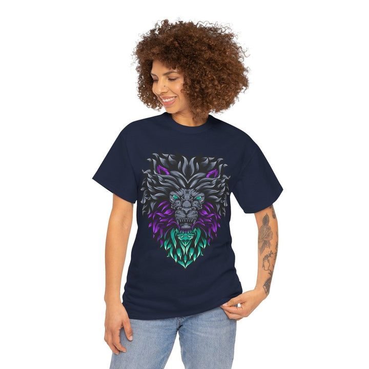 Vibrant Lion Graphic Unisex Heavy Cotton Tee - Wild Spirit Wear - Navy - S - Vibrant Lion Graphic Unisex Heavy Cotton Tee - Wild Spirit Wear - Tatoo Tee