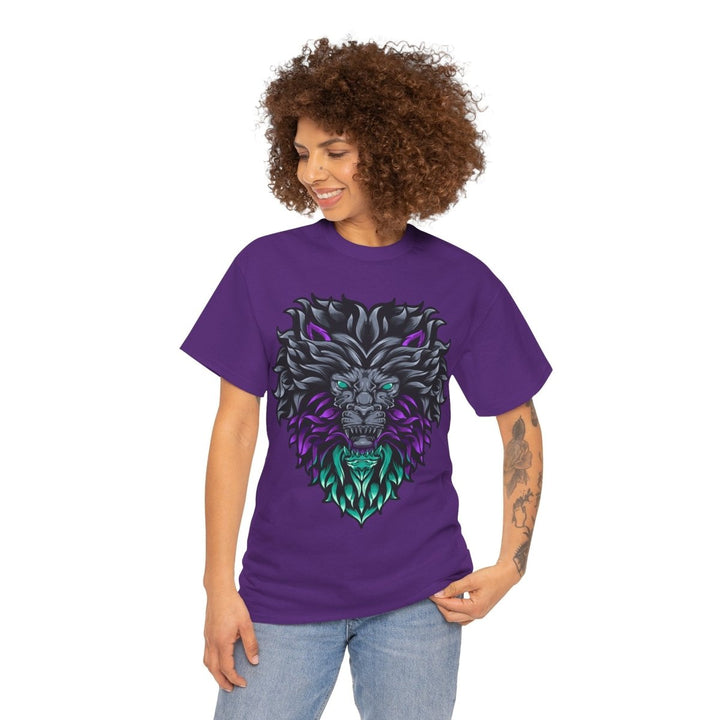 Vibrant Lion Graphic Unisex Heavy Cotton Tee - Wild Spirit Wear - Purple - S - Vibrant Lion Graphic Unisex Heavy Cotton Tee - Wild Spirit Wear - Tatoo Tee