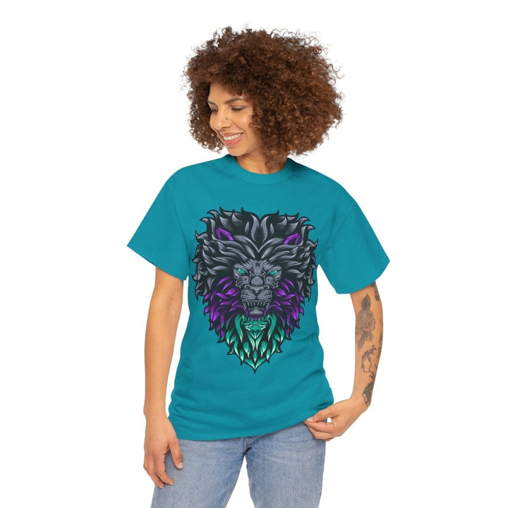 Vibrant Lion Graphic Unisex Heavy Cotton Tee - Wild Spirit Wear - Tropical Blue - S - Vibrant Lion Graphic Unisex Heavy Cotton Tee - Wild Spirit Wear - Tatoo Tee