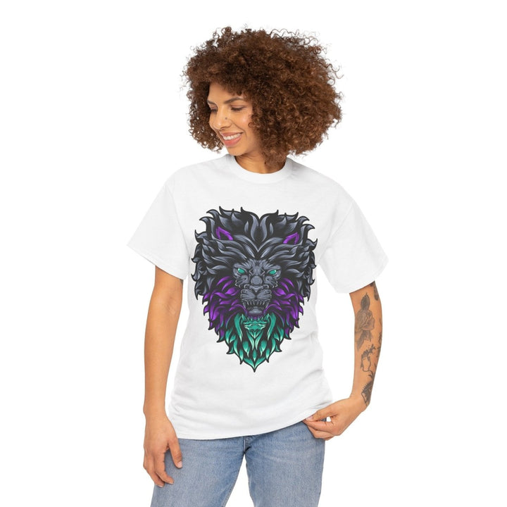 Vibrant Lion Graphic Unisex Heavy Cotton Tee - Wild Spirit Wear - White - S - Vibrant Lion Graphic Unisex Heavy Cotton Tee - Wild Spirit Wear - Tatoo Tee