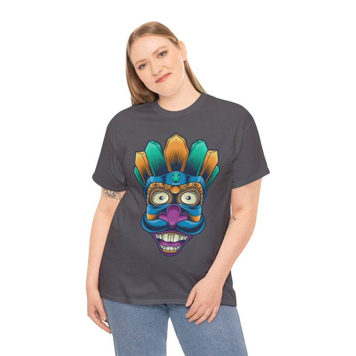 Vibrant Tribal Art Unisex Heavy Cotton Tee - Charcoal - S - Vibrant Tribal Art Unisex Heavy Cotton Tee - Tatoo Tee