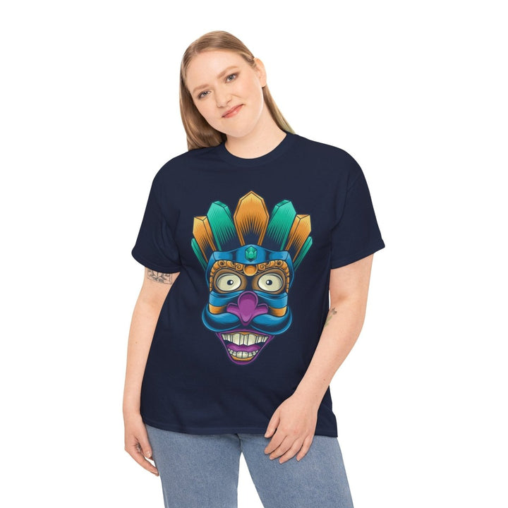Vibrant Tribal Art Unisex Heavy Cotton Tee - Navy - S - Vibrant Tribal Art Unisex Heavy Cotton Tee - Tatoo Tee