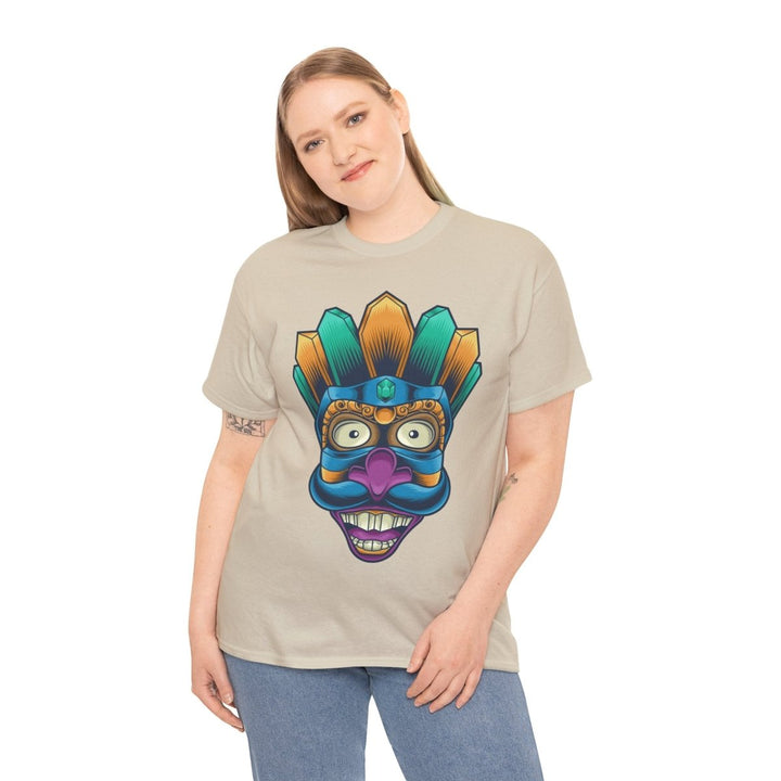 Vibrant Tribal Art Unisex Heavy Cotton Tee - Sand - S - Vibrant Tribal Art Unisex Heavy Cotton Tee - Tatoo Tee