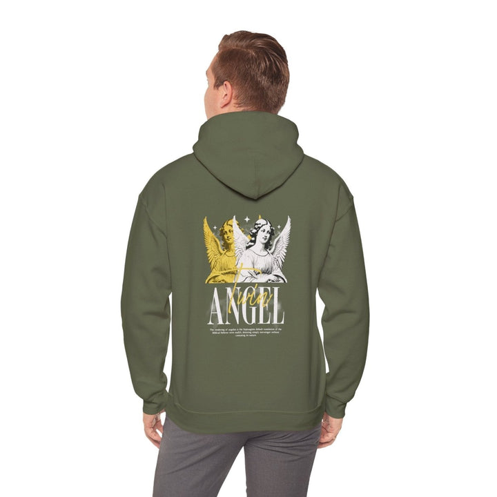 Vintage Angel Graphic Hoodie - Unisex Heavy Blend Sweatshirt - Military Green - S - Vintage Angel Graphic Hoodie - Unisex Heavy Blend Sweatshirt - Tatoo Tee