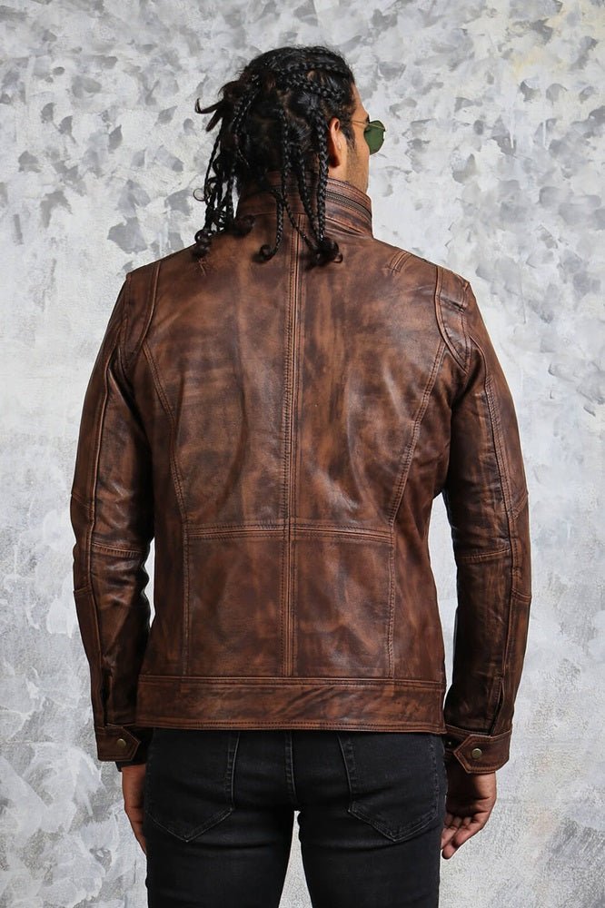 Vintage Biker Brown Leather Jacket with Detachable Fleece - X - Small - Brown - Vintage Biker Brown Leather Jacket with Detachable Fleece - Tatoo Tee