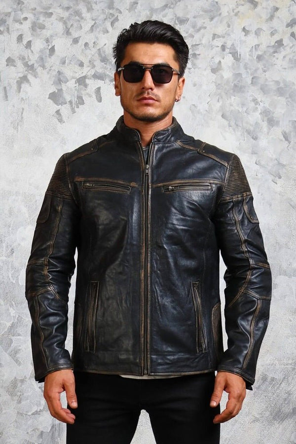 Vintage Distressed Men's Biker Leather Jacket