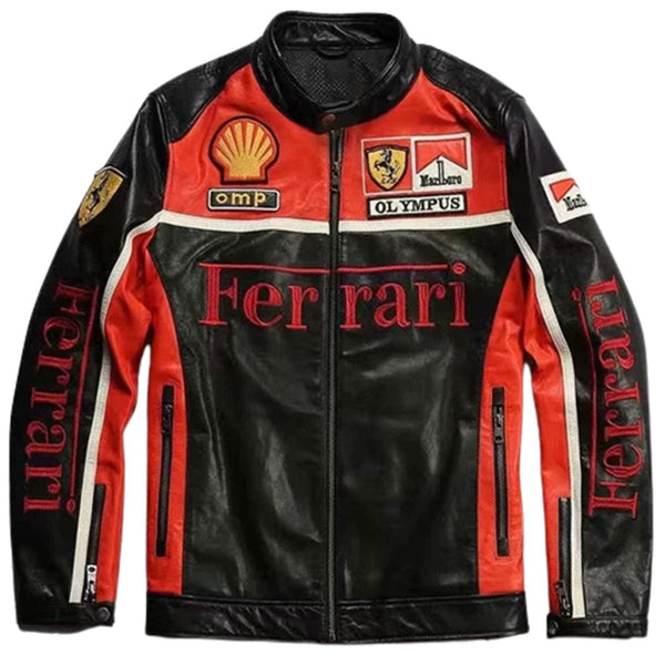 Vintage Ferrari Leather Motorcycle Jacket - XS - Vintage Ferrari Leather Motorcycle Jacket - Tatoo Tee