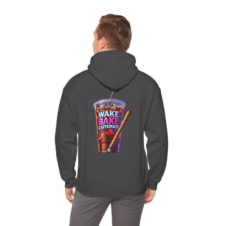 Wake and Caffeinate Unisex Hoodie - Dark Heather - S - Wake and Caffeinate Unisex Hoodie - Tatoo Tee