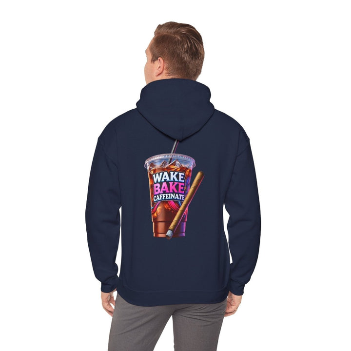 Wake and Caffeinate Unisex Hoodie - Navy - S - Wake and Caffeinate Unisex Hoodie - Tatoo Tee