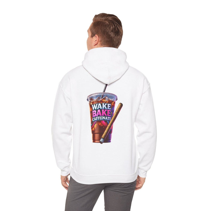 Wake and Caffeinate Unisex Hoodie - White - S - Wake and Caffeinate Unisex Hoodie - Tatoo Tee