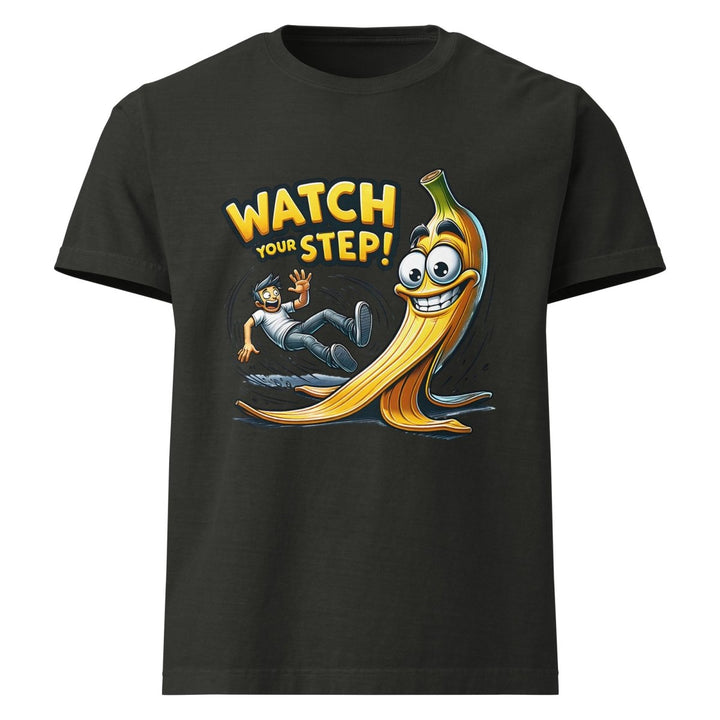 Watch Your Step Unisex oversized t-shirt - Washed Black - S - Product mockup - Tatoo Tee