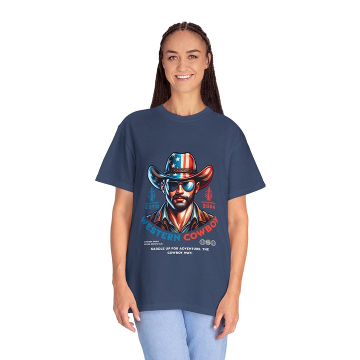 Western Cowboy Graphic T-Shirt | Unisex Trendy Apparel for Adventurers | Perfect for Rodeos, Country Music Festivals, & Casual Wear - China Blue - S - Western Cowboy Graphic T-Shirt | Unisex Trendy Apparel for Adventurers | Perfect for Rodeos, Country Music Festivals, & Casual Wear - Tatoo Tee