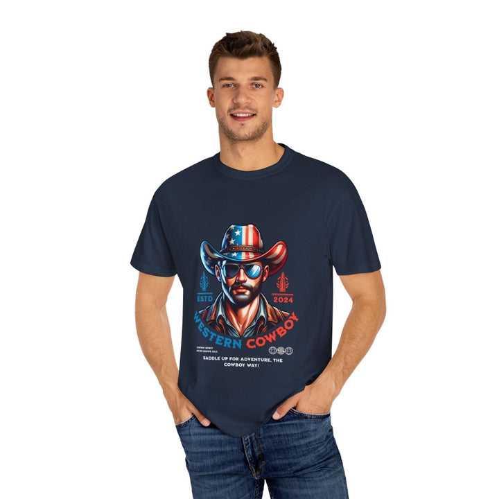 Western Cowboy Graphic T-Shirt | Unisex Trendy Apparel for Adventurers | Perfect for Rodeos, Country Music Festivals, & Casual Wear - Navy - S - Western Cowboy Graphic T-Shirt | Unisex Trendy Apparel for Adventurers | Perfect for Rodeos, Country Music Festivals, & Casual Wear - Tatoo Tee
