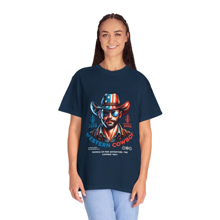 Western Cowboy Graphic T-Shirt | Unisex Trendy Apparel for Adventurers | Perfect for Rodeos, Country Music Festivals, & Casual Wear - True Navy - S - Western Cowboy Graphic T-Shirt | Unisex Trendy Apparel for Adventurers | Perfect for Rodeos, Country Music Festivals, & Casual Wear - Tatoo Tee