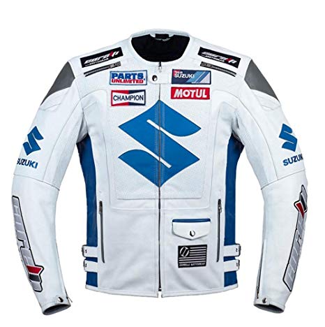 White Suzuki Motul Motorcycle Leather Racing Jacket - XS - White Suzuki Motul Motorcycle Leather Racing Jacket - Tatoo Tee