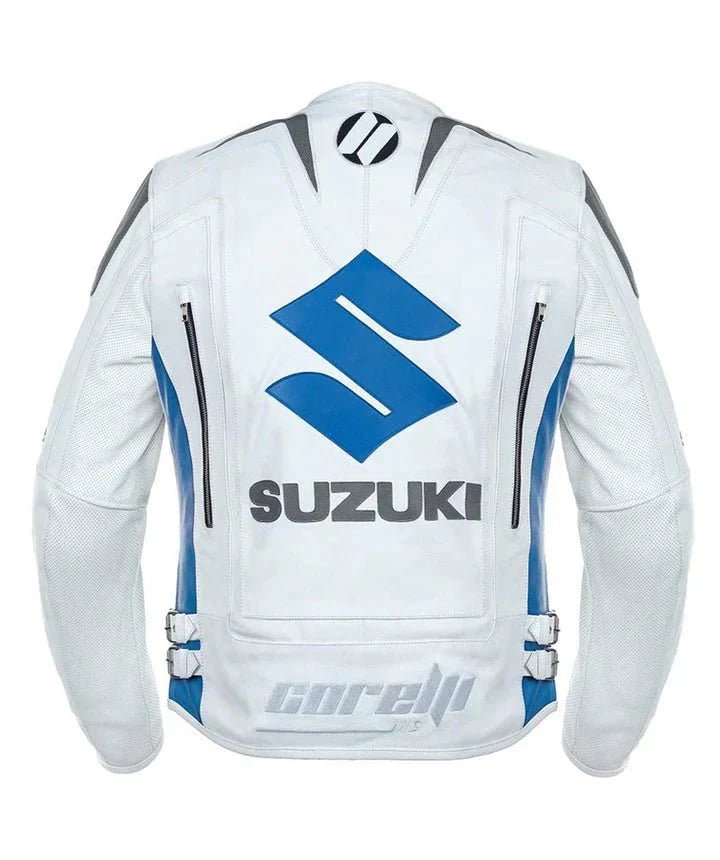 White Suzuki Motul Motorcycle Leather Racing Jacket - XS - White Suzuki Motul Motorcycle Leather Racing Jacket - Tatoo Tee