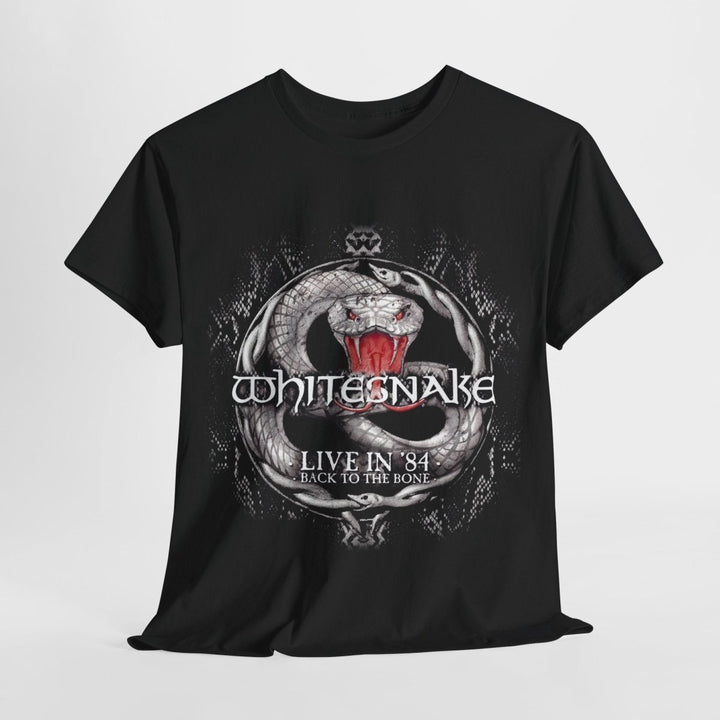Whitesnake Live '84 Unisex Heavy Cotton Tee - Rock Merchandise - Black - S - Whitesnake Live '84 Unisex Heavy Cotton Tee - Rock Merchandise - Tatoo Tee