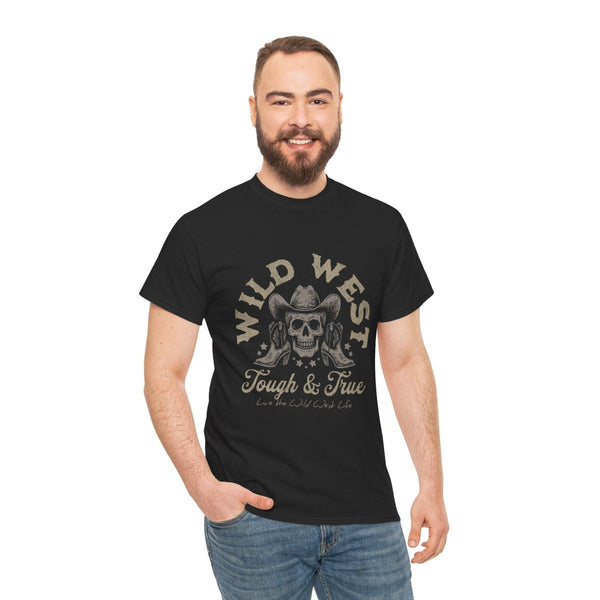 Wild West Tough & True Unisex Heavy Cotton Tee - Cowboy Skull Graphic T-Shirt - Black - S - Wild West Tough & True Unisex Heavy Cotton Tee - Cowboy Skull Graphic T-Shirt - Tatoo Tee