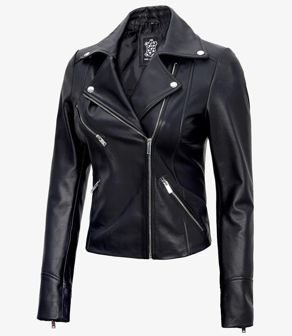 Women's Black Asymmetrical Real Leather Motorcycle Jacket