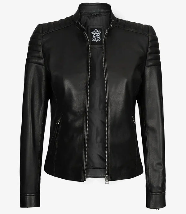 Women's Black Cafe Racer Leather Jacket
