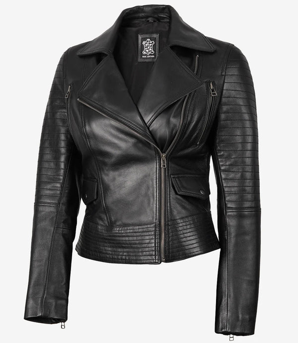 Women's Black Leather Moto Style Jacket