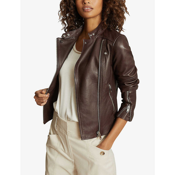 Women’s Chocolate Brown Leather Biker Jacket