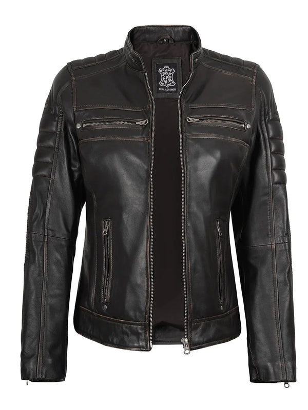 Women's Dark Brown Motorcycle Leather Jacket