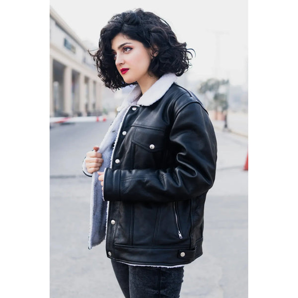 Women’s RAF B3 Aviator Shearling Sheepskin Trucker Jacket