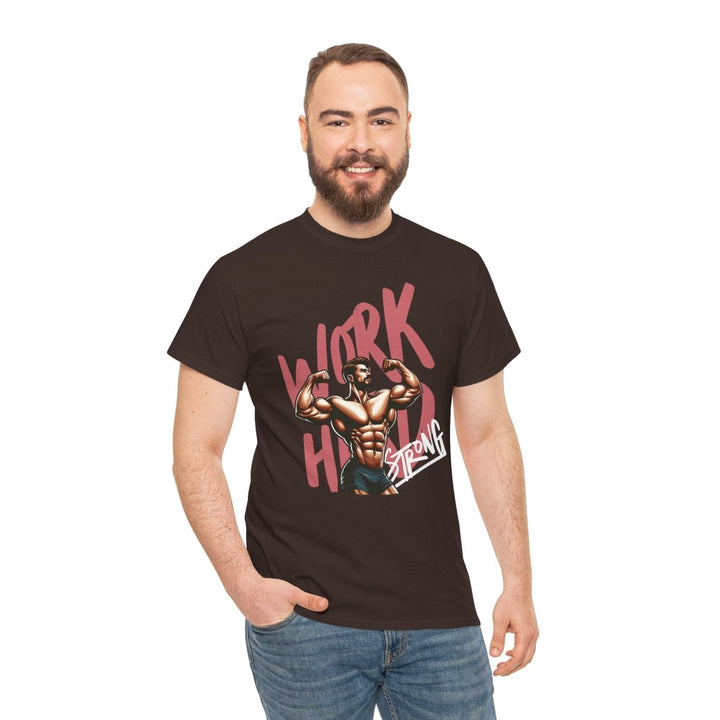 Workout Motivation Unisex Heavy Cotton Tee - 'WORK HARD' Graphic Shirt - Dark Chocolate - S - Workout Motivation Unisex Heavy Cotton Tee - 'WORK HARD' Graphic Shirt - Tatoo Tee