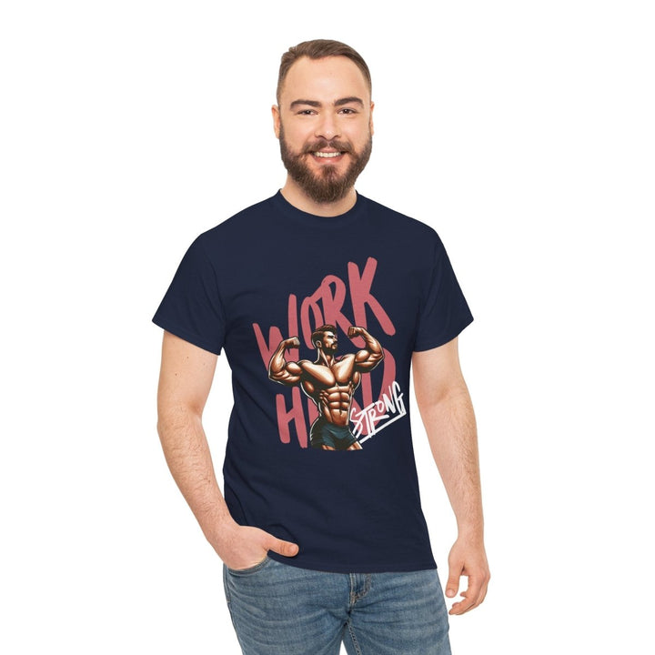 Workout Motivation Unisex Heavy Cotton Tee - 'WORK HARD' Graphic Shirt - Navy - S - Workout Motivation Unisex Heavy Cotton Tee - 'WORK HARD' Graphic Shirt - Tatoo Tee