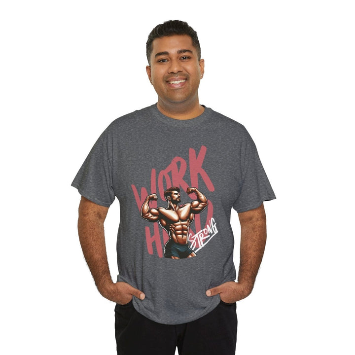 Workout Motivation Unisex Heavy Cotton Tee - 'WORK HARD' Graphic Shirt - Purple - S - Workout Motivation Unisex Heavy Cotton Tee - 'WORK HARD' Graphic Shirt - Tatoo Tee