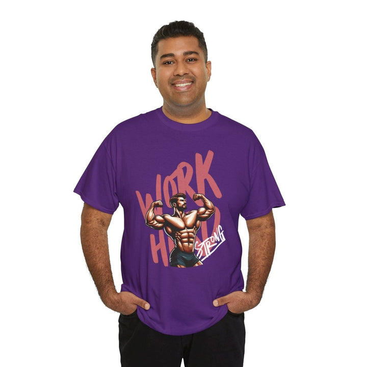 Workout Motivation Unisex Heavy Cotton Tee - 'WORK HARD' Graphic Shirt - Purple - S - Workout Motivation Unisex Heavy Cotton Tee - 'WORK HARD' Graphic Shirt - Tatoo Tee