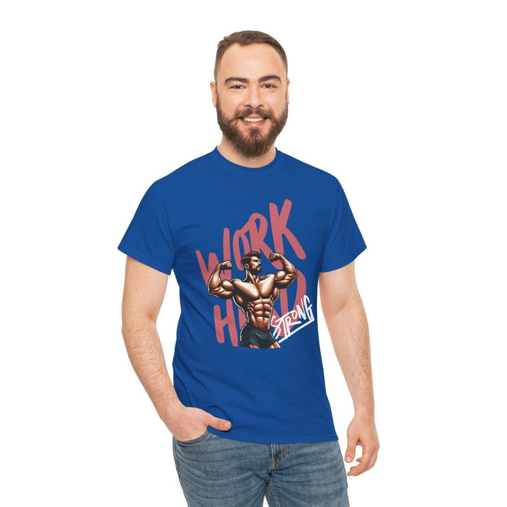 Workout Motivation Unisex Heavy Cotton Tee - 'WORK HARD' Graphic Shirt - Royal - S - Workout Motivation Unisex Heavy Cotton Tee - 'WORK HARD' Graphic Shirt - Tatoo Tee