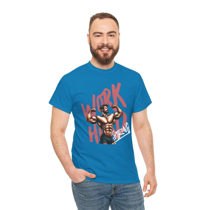 Workout Motivation Unisex Heavy Cotton Tee - 'WORK HARD' Graphic Shirt - Sapphire - S - Workout Motivation Unisex Heavy Cotton Tee - 'WORK HARD' Graphic Shirt - Tatoo Tee