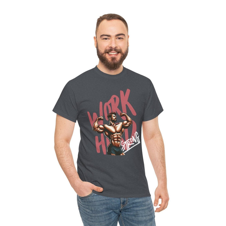 Workout Motivation Unisex Heavy Cotton Tee - 'WORK HARD' Graphic Shirt - Tweed - S - Workout Motivation Unisex Heavy Cotton Tee - 'WORK HARD' Graphic Shirt - Tatoo Tee