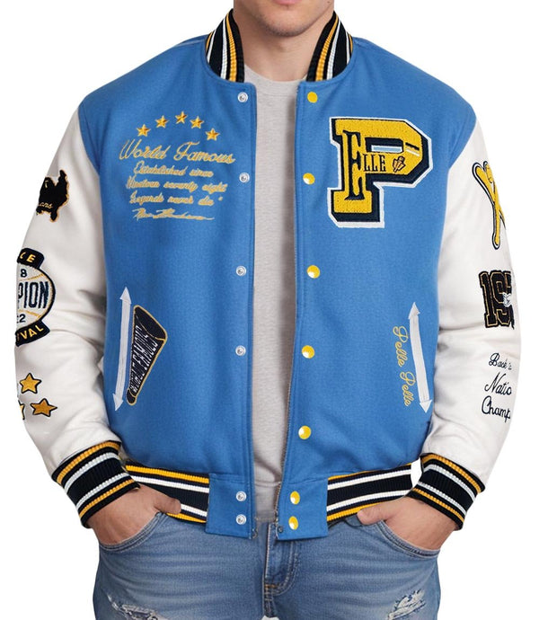 World Famous Blue Varsity Jacket - XS - World Famous Blue Varsity Jacket - Tatoo Tee