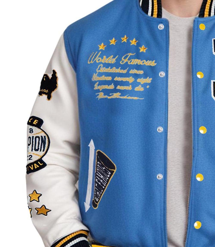 World Famous Blue Varsity Jacket - XS - World Famous Blue Varsity Jacket - Tatoo Tee