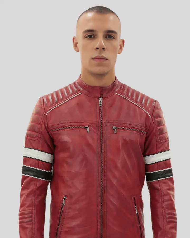 Wyatt Red Quilted Leather Racer Jacket - XS - Wyatt Red Quilted Leather Racer Jacket - Tatoo Tee