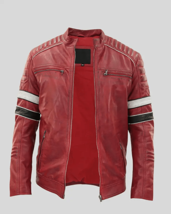Wyatt Red Quilted Leather Racer Jacket - XS - Wyatt Red Quilted Leather Racer Jacket - Tatoo Tee