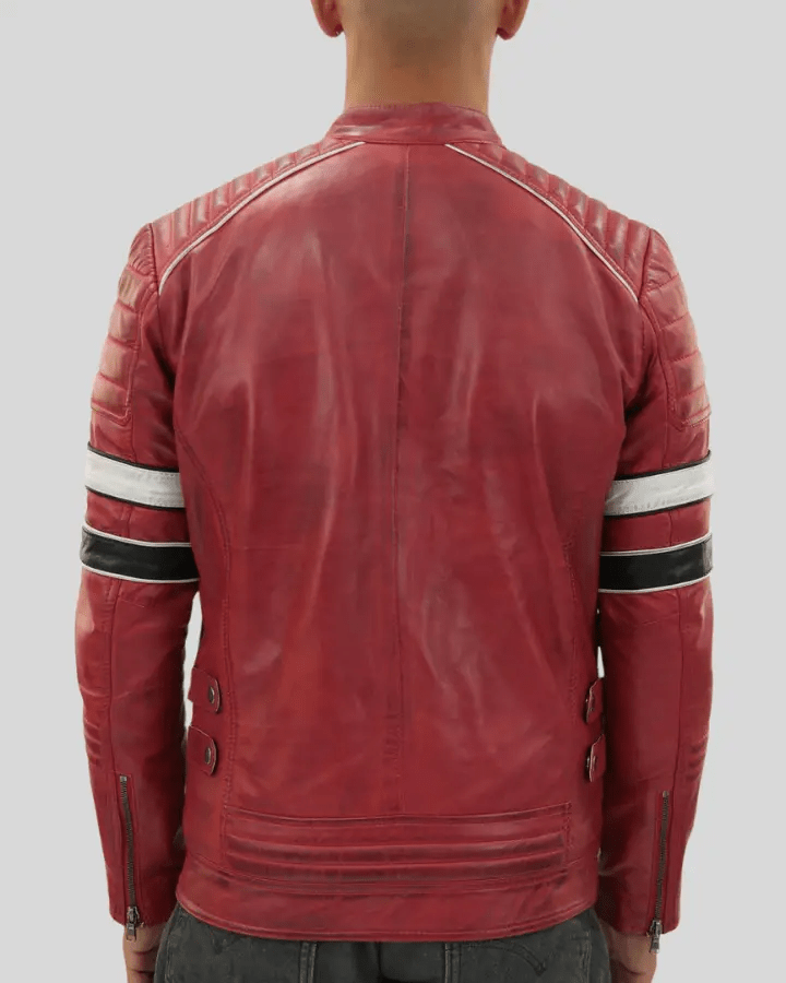Wyatt Red Quilted Leather Racer Jacket - XS - Wyatt Red Quilted Leather Racer Jacket - Tatoo Tee