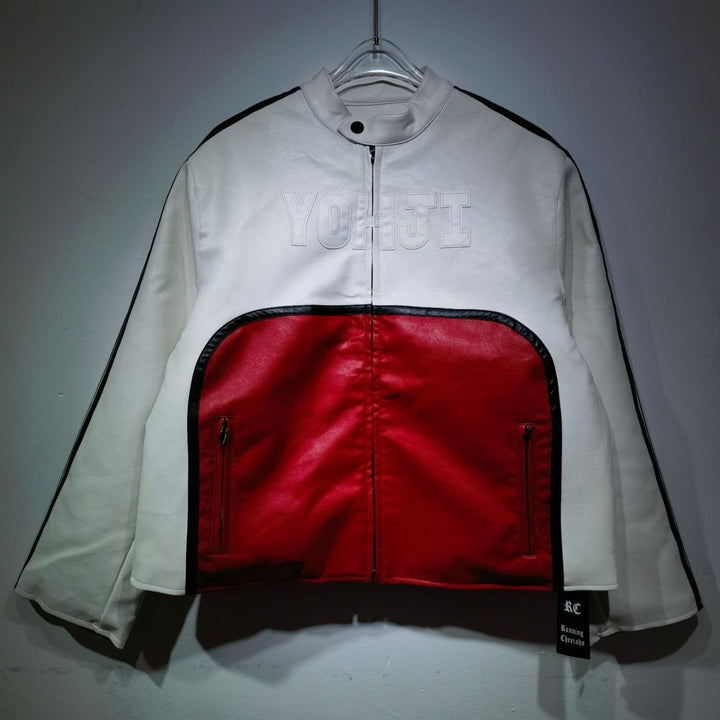 Yohji Leather Vintage Racing Jacket - White - XS - Yohji Leather Vintage Racing Jacket - Tatoo Tee