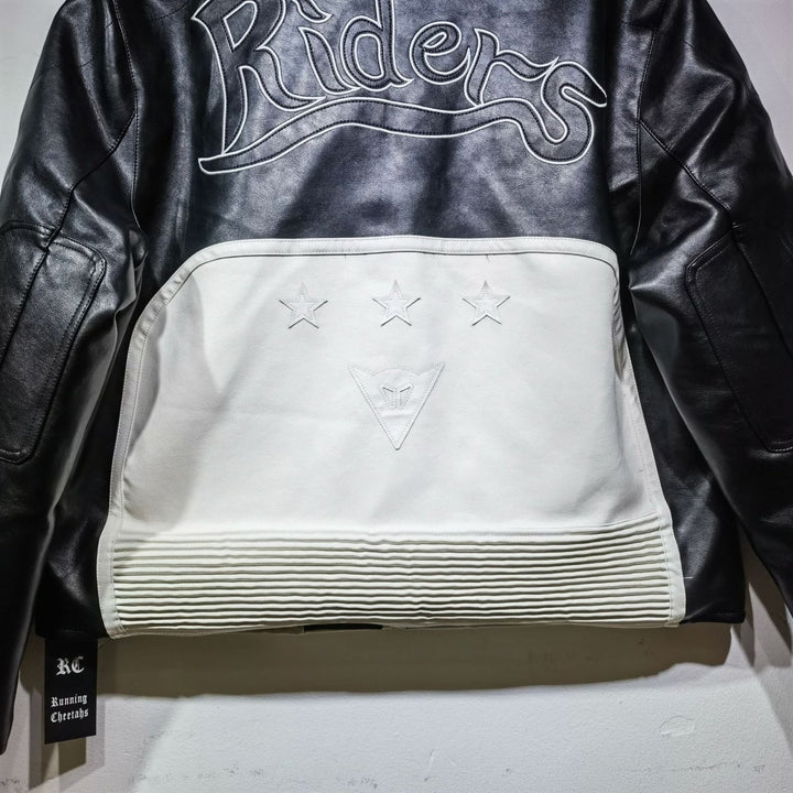 Yohji Leather Vintage Racing Jacket - White - XS - Yohji Leather Vintage Racing Jacket - Tatoo Tee