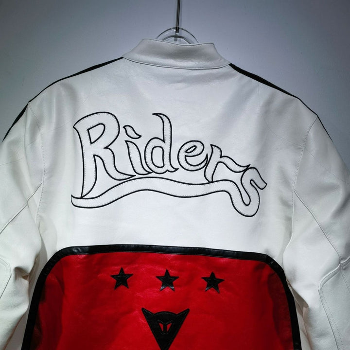 Yohji Leather Vintage Racing Jacket - White - XS - Yohji Leather Vintage Racing Jacket - Tatoo Tee