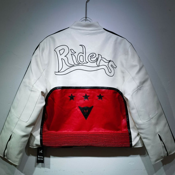 Yohji Leather Vintage Racing Jacket - White - XS - Yohji Leather Vintage Racing Jacket - Tatoo Tee